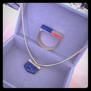 Blue and gold bracelet and necklace set